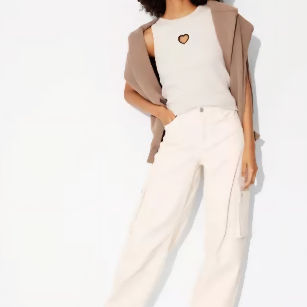 Off-White Cream Wide Leg Pants